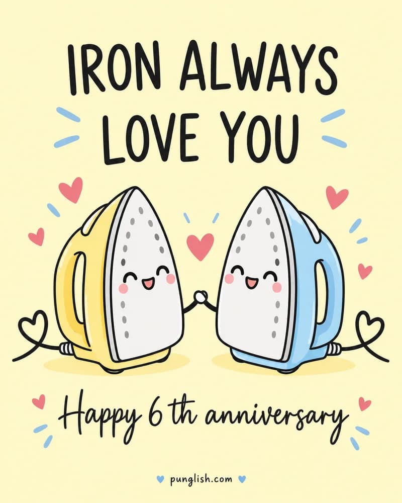 Two colorful smiling irons facing each other with hearts