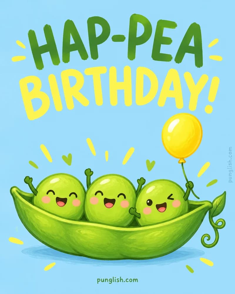 Three happy peas celebrating inside a pea pod