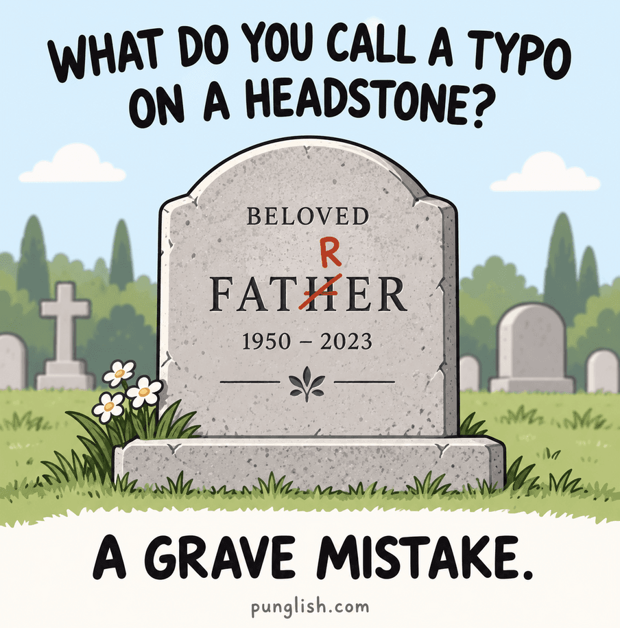 Headstone with a marked spelling mistake and the caption A grave mistake